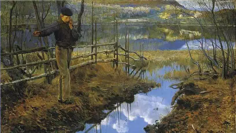 Maleriet Gutten med seljefløyten av Christian Skredsvig