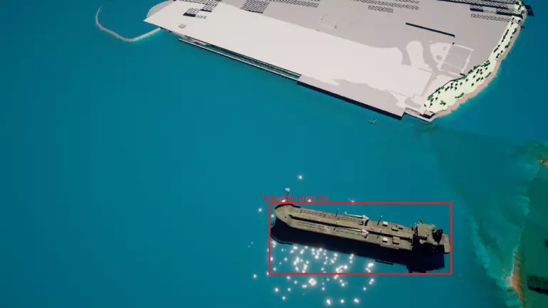 UTE OG SPANER: Illustrasjon av hvordan en drone blir sendt ut for å inspisere et mistenkelig skip på vei inn Drammensfjorden.