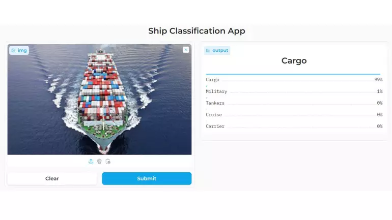 app demo screen shot, cargo ship